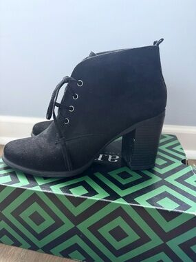 Anna Black Suede Lace-Up Block Heel Ankle Booties